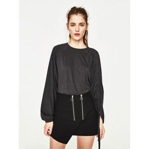 Zara Trafaluc Spring Summer 2017 Top Women's Size S Ruched Tie Elastic Sleeves